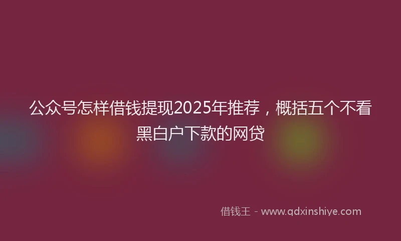 公众号怎样借钱提现2025年推荐，概括五个不看黑白户下款的网贷