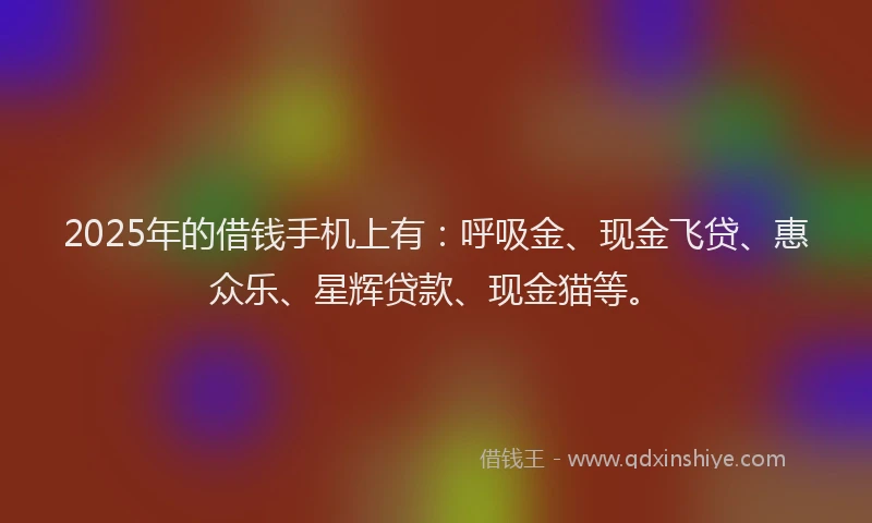 2025年的借钱手机上有：呼吸金、现金飞贷、惠众乐、星辉贷款、现金猫等。