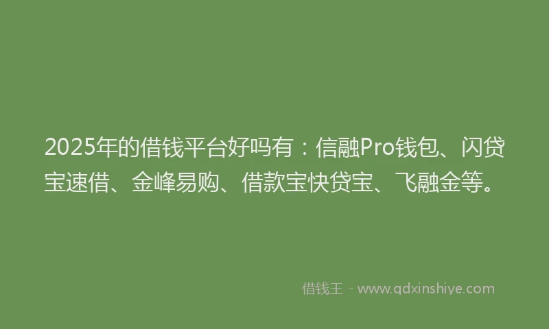 2025年的借钱平台好吗有：信融Pro钱包、闪贷宝速借、金峰易购、借款宝快贷宝、飞融金等。