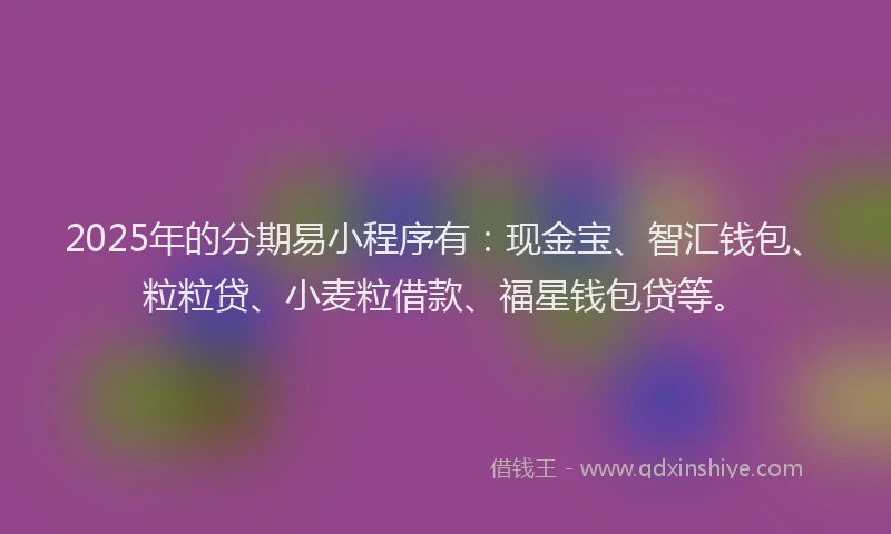 2025年的分期易小程序有：现金宝、智汇钱包、粒粒贷、小麦粒借款、福星钱包贷等。