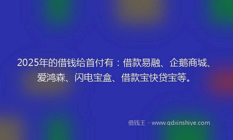 2025年的借钱给首付有：借款易融、企鹅商城、爱鸿森、闪电宝盒、借款宝快贷宝等。
