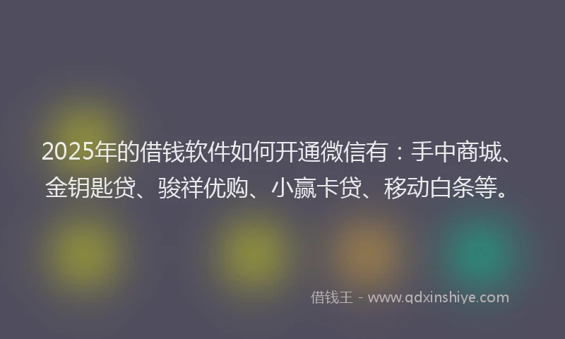 2025年的借钱软件如何开通微信有：手中商城、金钥匙贷、骏祥优购、小赢卡贷、移动白条等。
