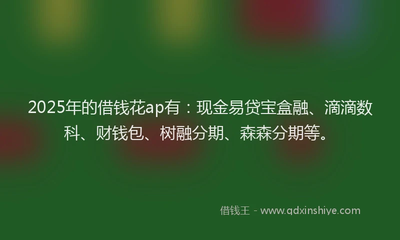 2025年的借钱花ap有：现金易贷宝盒融、滴滴数科、财钱包、树融分期、森森分期等。