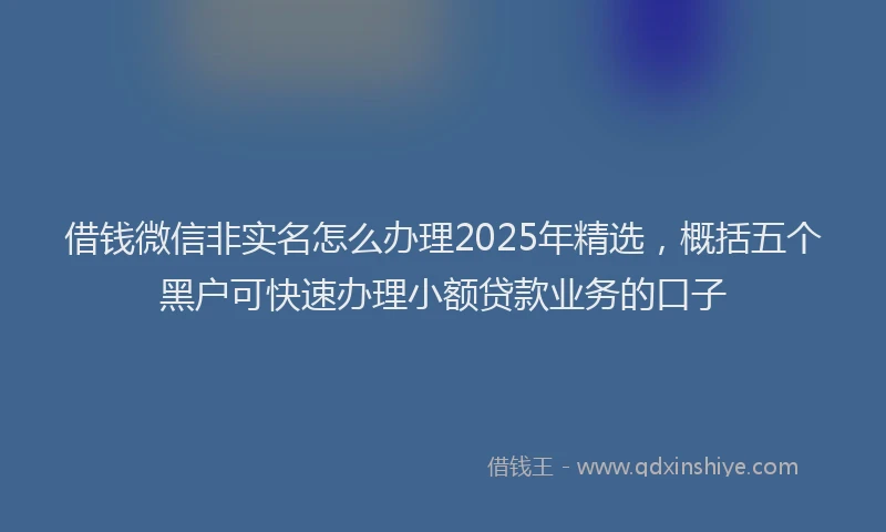 借钱微信非实名怎么办理2025年精选，概括五个黑户可快速办理小额贷款业务的口子