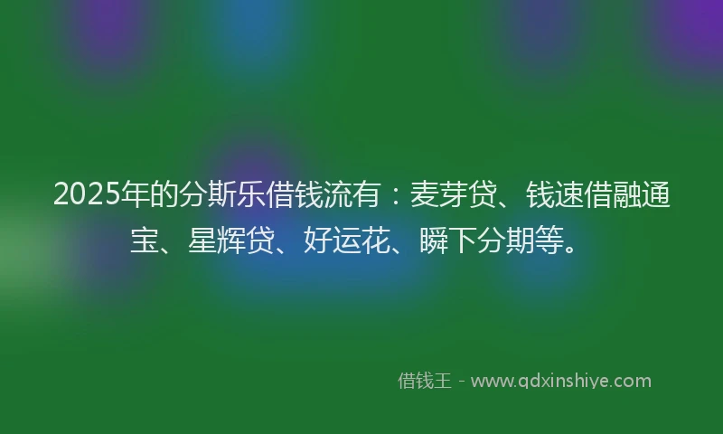 2025年的分斯乐借钱流有：麦芽贷、钱速借融通宝、星辉贷、好运花、瞬下分期等。
