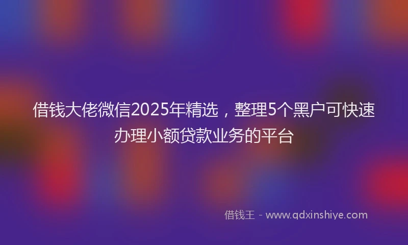 借钱大佬微信2025年精选，整理5个黑户可快速办理小额贷款业务的平台