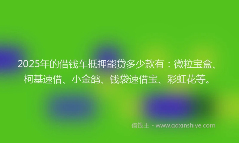 2025年的借钱车抵押能贷多少款有：微粒宝盒、柯基速借、小金鸽、钱袋速借宝、彩虹花等。