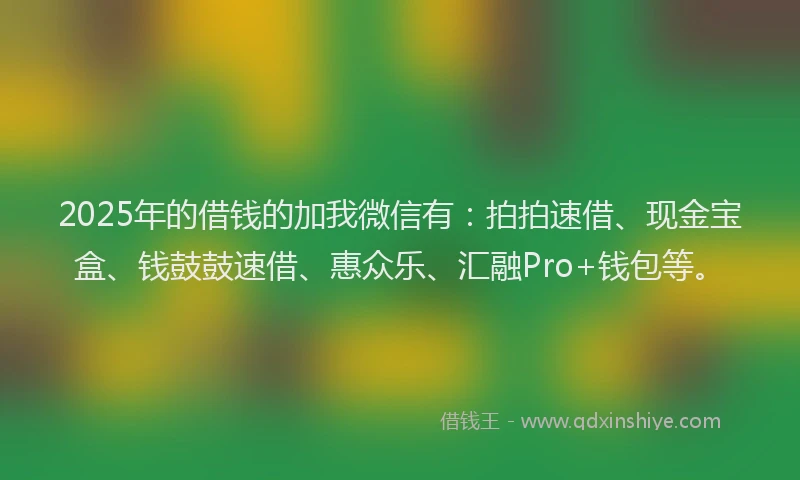 2025年的借钱的加我微信有：拍拍速借、现金宝盒、钱鼓鼓速借、惠众乐、汇融Pro+钱包等。