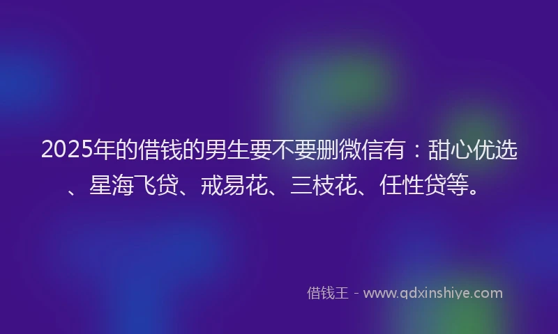 2025年的借钱的男生要不要删微信有：甜心优选、星海飞贷、戒易花、三枝花、任性贷等。