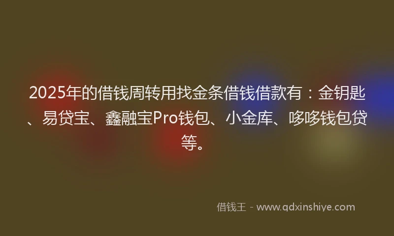 2025年的借钱周转用找金条借钱借款有：金钥匙、易贷宝、鑫融宝Pro钱包、小金库、哆哆钱包贷等。