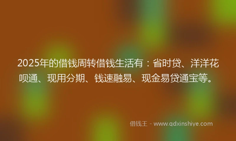 2025年的借钱周转借钱生活有：省时贷、洋洋花呗通、现用分期、钱速融易、现金易贷通宝等。