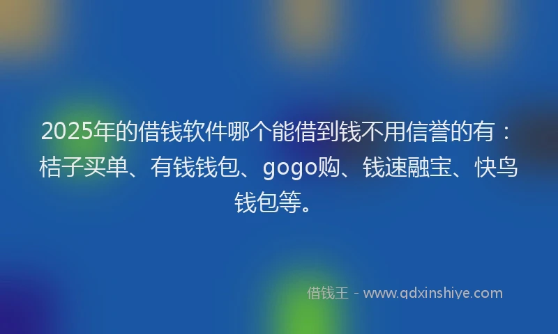 2025年的借钱软件哪个能借到钱不用信誉的有：桔子买单、有钱钱包、gogo购、钱速融宝、快鸟钱包等。