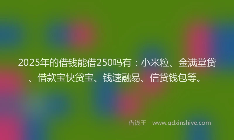 2025年的借钱能借250吗有：小米粒、金满堂贷、借款宝快贷宝、钱速融易、信贷钱包等。