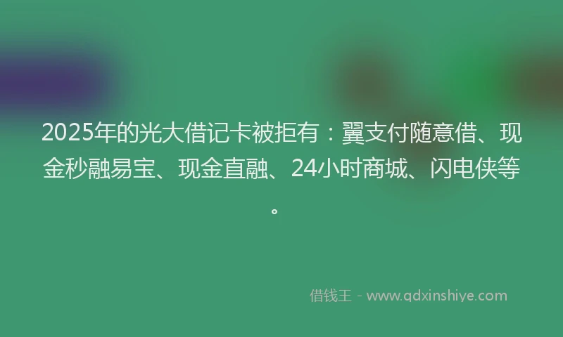 2025年的光大借记卡被拒有：翼支付随意借、现金秒融易宝、现金直融、24小时商城、闪电侠等。