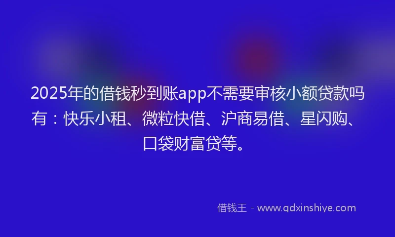 2025年的借钱秒到账app不需要审核小额贷款吗有：快乐小租、微粒快借、沪商易借、星闪购、口袋财富贷等。