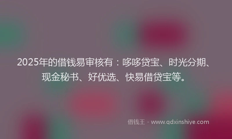2025年的借钱易审核有：哆哆贷宝、时光分期、现金秘书、好优选、快易借贷宝等。