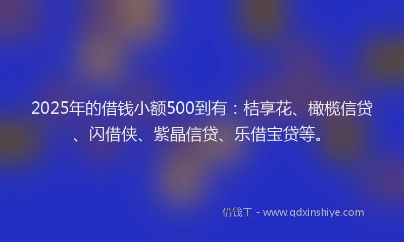 2025年的借钱小额500到有：桔享花、橄榄信贷、闪借侠、紫晶信贷、乐借宝贷等。