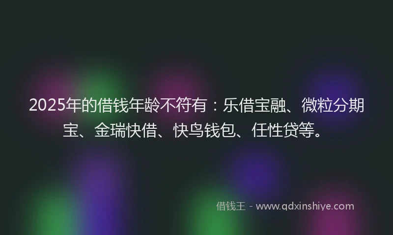 2025年的借钱年龄不符有：乐借宝融、微粒分期宝、金瑞快借、快鸟钱包、任性贷等。