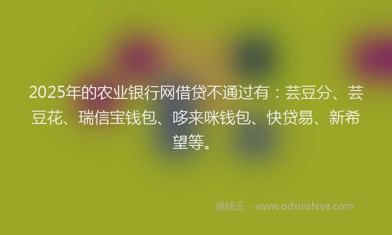 2025年的农业银行网借贷不通过有：芸豆分、芸豆花、瑞信宝钱包、哆来咪钱包、快贷易、新希望等。