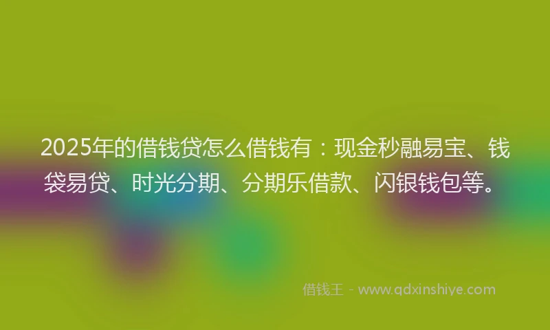 2025年的借钱贷怎么借钱有：现金秒融易宝、钱袋易贷、时光分期、分期乐借款、闪银钱包等。