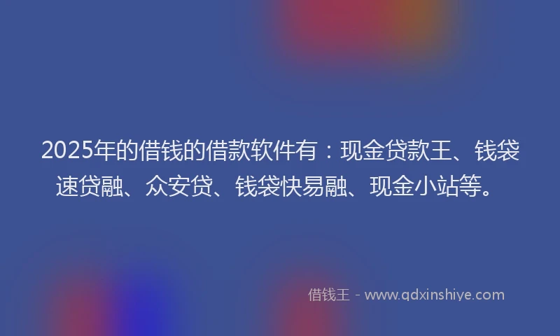 2025年的借钱的借款软件有：现金贷款王、钱袋速贷融、众安贷、钱袋快易融、现金小站等。