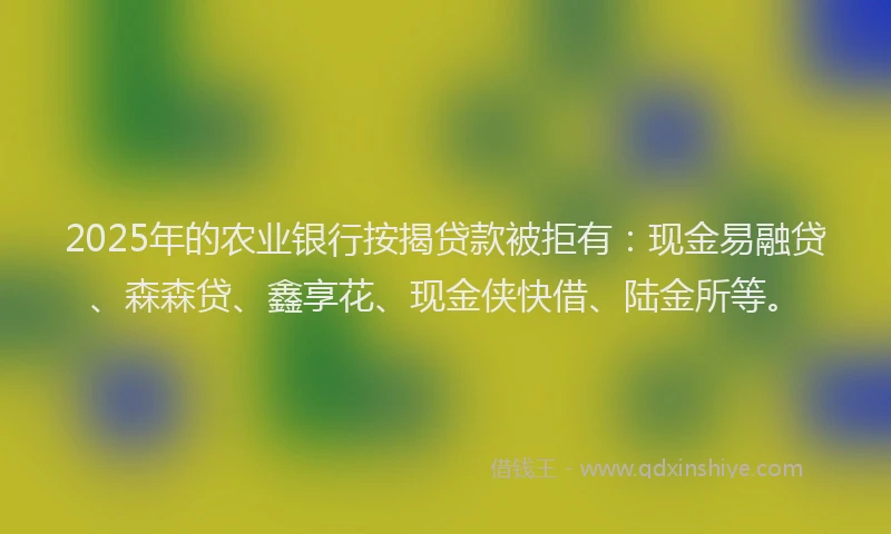 2025年的农业银行按揭贷款被拒有：现金易融贷、森森贷、鑫享花、现金侠快借、陆金所等。