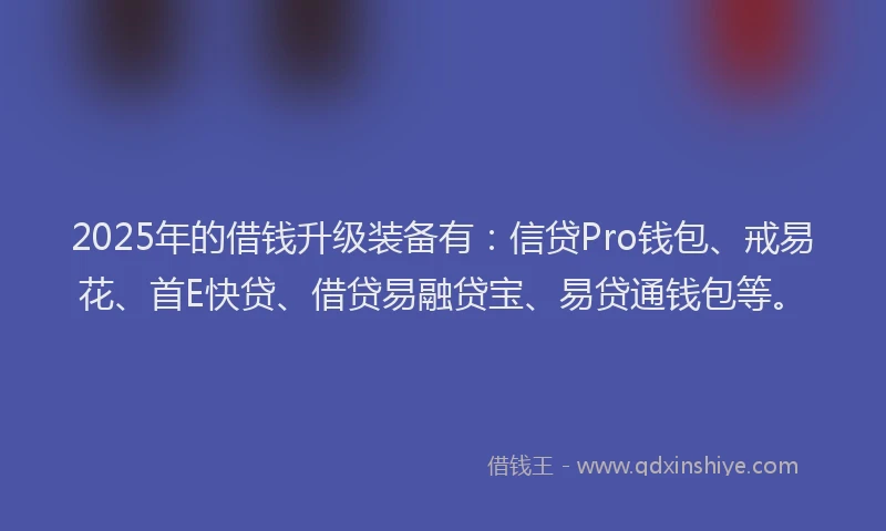 2025年的借钱升级装备有：信贷Pro钱包、戒易花、首E快贷、借贷易融贷宝、易贷通钱包等。
