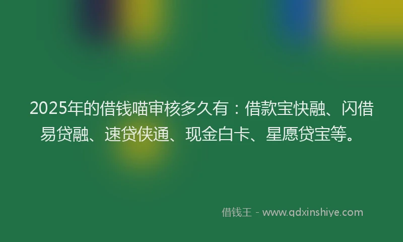 2025年的借钱喵审核多久有：借款宝快融、闪借易贷融、速贷侠通、现金白卡、星愿贷宝等。