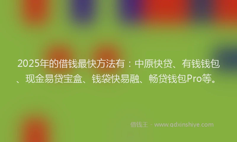 2025年的借钱最快方法有：中原快贷、有钱钱包、现金易贷宝盒、钱袋快易融、畅贷钱包Pro等。