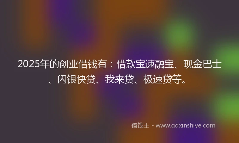 2025年的创业借钱有：借款宝速融宝、现金巴士、闪银快贷、我来贷、极速贷等。
