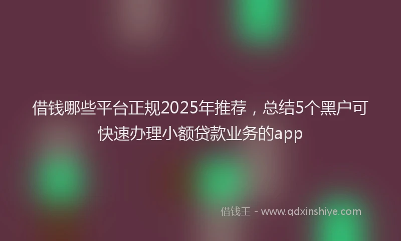 借钱哪些平台正规2025年推荐，总结5个黑户可快速办理小额贷款业务的app