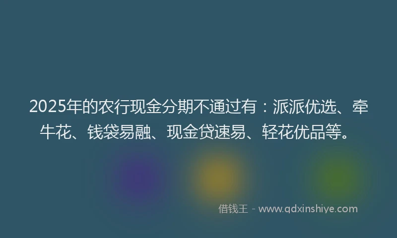2025年的农行现金分期不通过有：派派优选、牵牛花、钱袋易融、现金贷速易、轻花优品等。