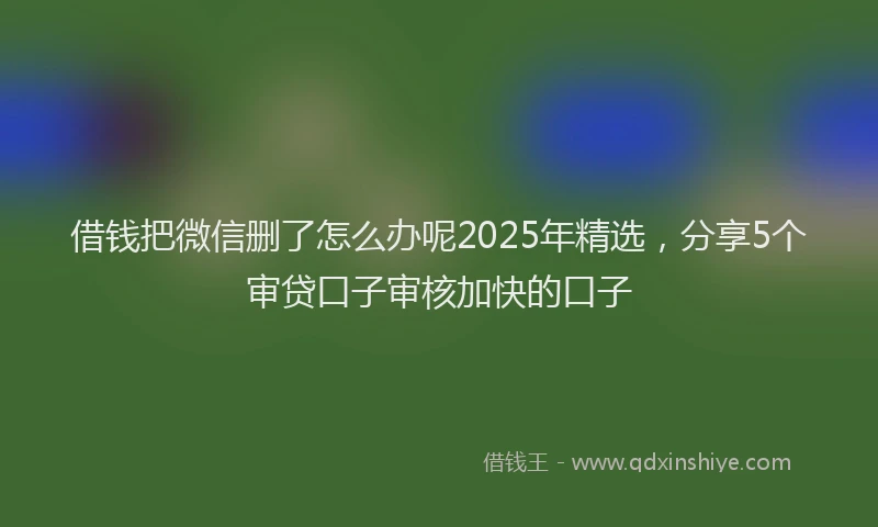借钱把微信删了怎么办呢2025年精选，分享5个审贷口子审核加快的口子