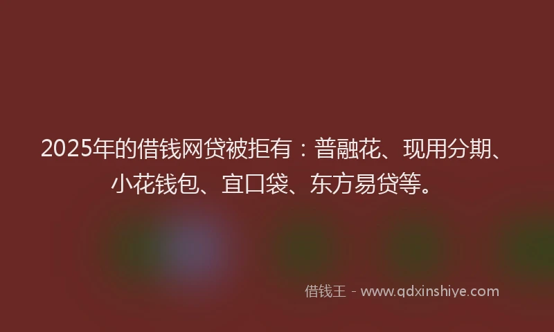 2025年的借钱网贷被拒有：普融花、现用分期、小花钱包、宜口袋、东方易贷等。