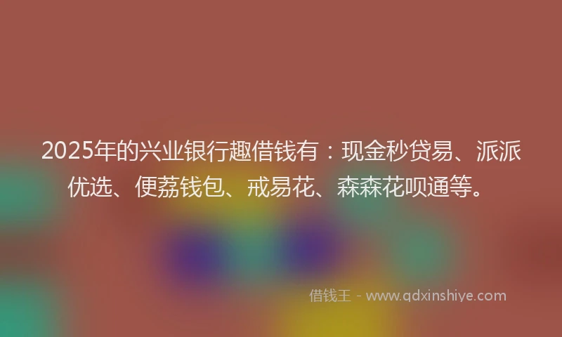 2025年的兴业银行趣借钱有：现金秒贷易、派派优选、便荔钱包、戒易花、森森花呗通等。