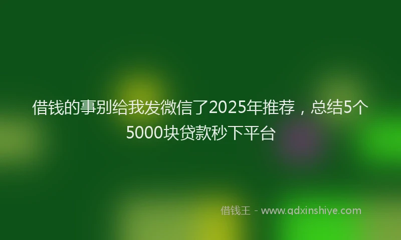 借钱的事别给我发微信了2025年推荐，总结5个5000块贷款秒下平台