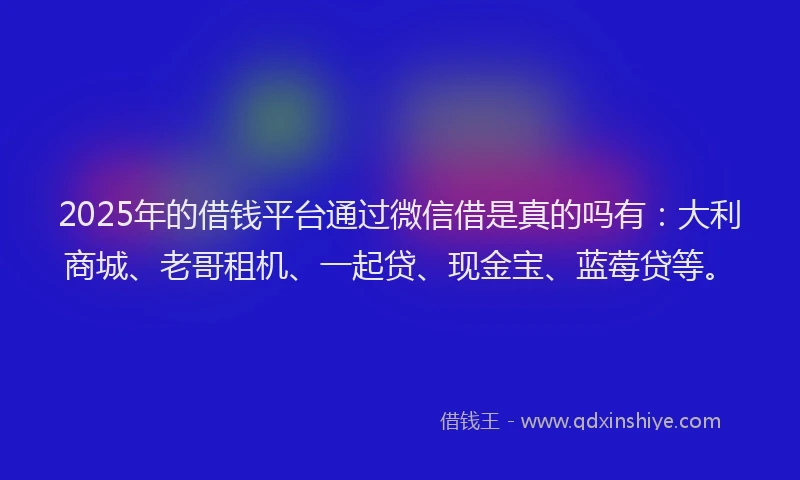 2025年的借钱平台通过微信借是真的吗有：大利商城、老哥租机、一起贷、现金宝、蓝莓贷等。