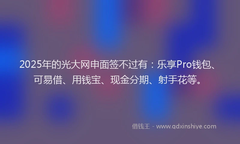 2025年的光大网申面签不过有：乐享Pro钱包、可易借、用钱宝、现金分期、射手花等。