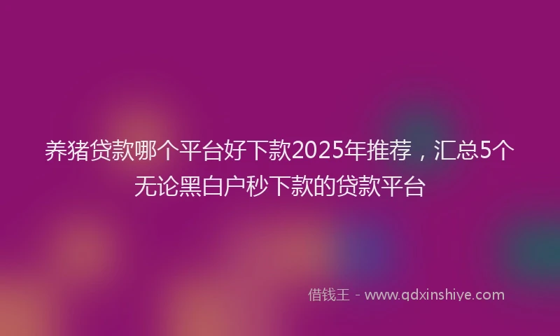 养猪贷款哪个平台好下款2025年推荐，汇总5个无论黑白户秒下款的贷款平台