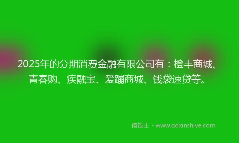 2025年的分期消费金融有限公司有：橙丰商城、青春购、疾融宝、爱蹦商城、钱袋速贷等。