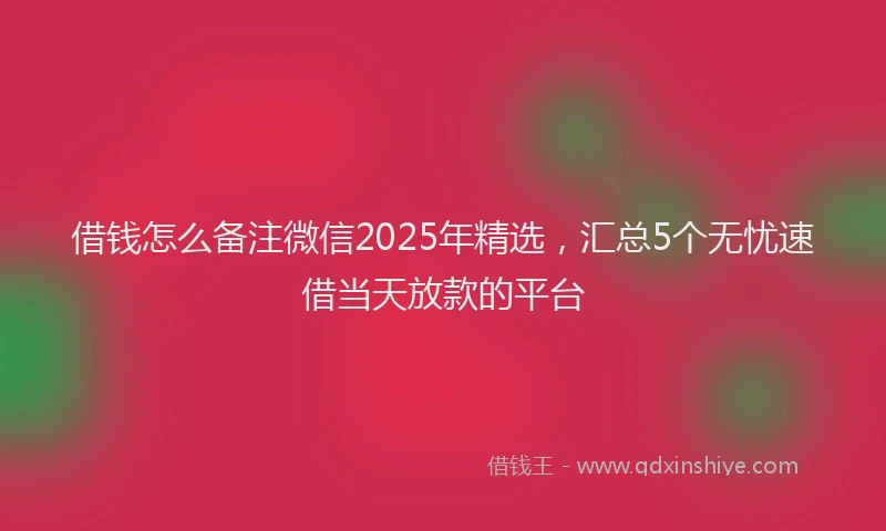 借钱怎么备注微信2025年精选，汇总5个无忧速借当天放款的平台