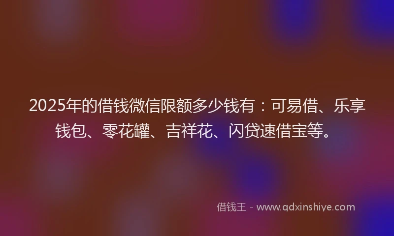 2025年的借钱微信限额多少钱有：可易借、乐享钱包、零花罐、吉祥花、闪贷速借宝等。