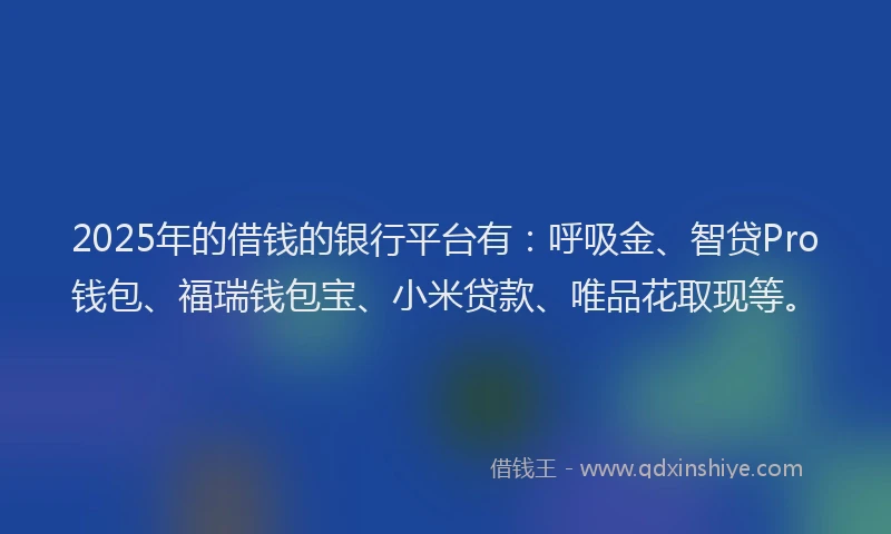 2025年的借钱的银行平台有：呼吸金、智贷Pro钱包、福瑞钱包宝、小米贷款、唯品花取现等。