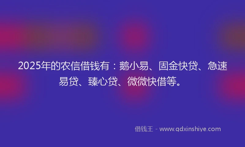 2025年的农信借钱有：鹅小易、固金快贷、急速易贷、臻心贷、微微快借等。
