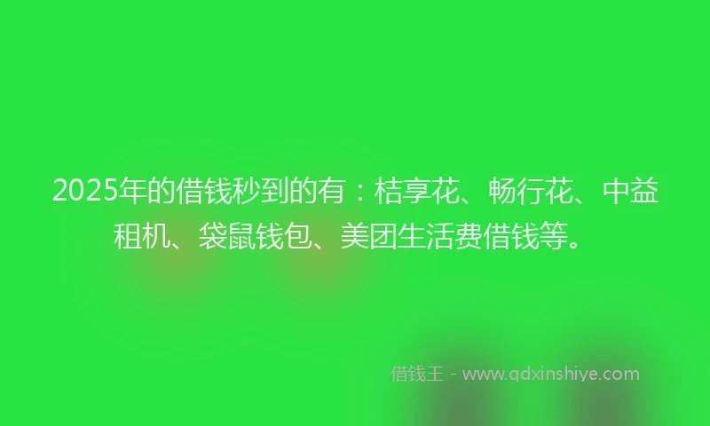 2025年的借钱秒到的有：桔享花、畅行花、中益租机、袋鼠钱包、美团生活费借钱等。