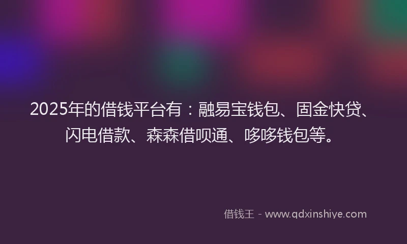 2025年的借钱平台有：融易宝钱包、固金快贷、闪电借款、森森借呗通、哆哆钱包等。