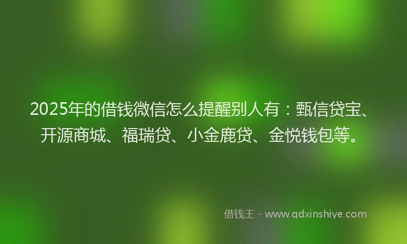 2025年的借钱微信怎么提醒别人有：甄信贷宝、开源商城、福瑞贷、小金鹿贷、金悦钱包等。