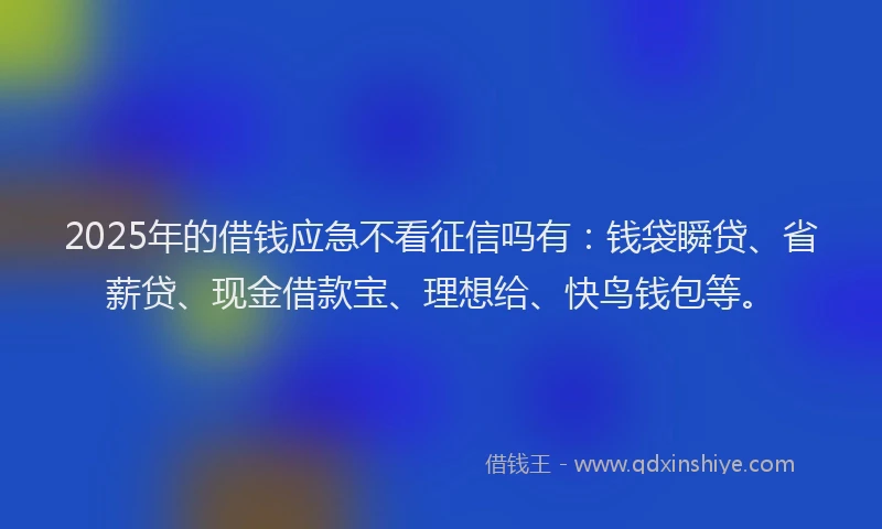2025年的借钱应急不看征信吗有：钱袋瞬贷、省薪贷、现金借款宝、理想给、快鸟钱包等。