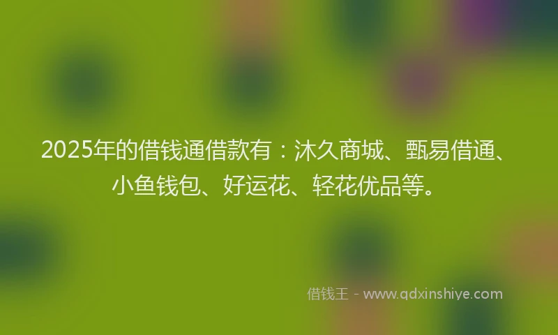 2025年的借钱通借款有：沐久商城、甄易借通、小鱼钱包、好运花、轻花优品等。