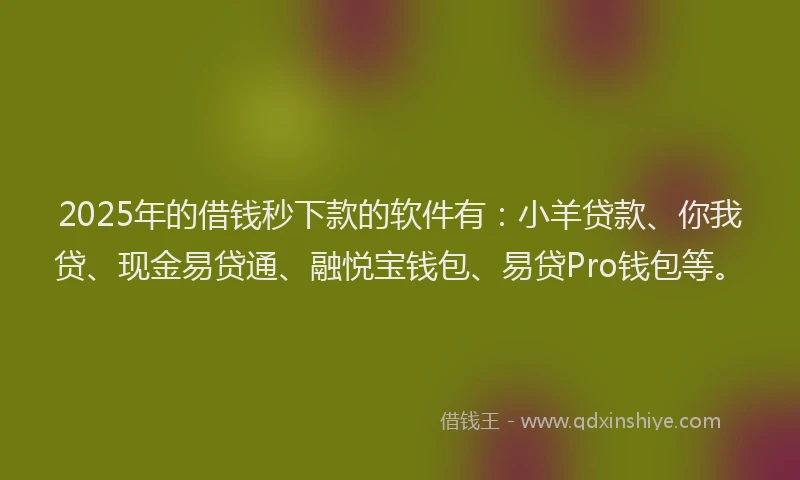 2025年的借钱秒下款的软件有：小羊贷款、你我贷、现金易贷通、融悦宝钱包、易贷Pro钱包等。